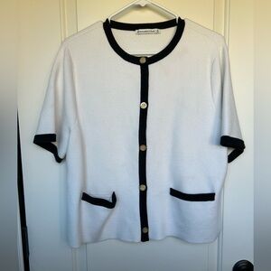 Abercrombie & Fitch Black and White Short Sleeve Cardigan with Gold Buttons